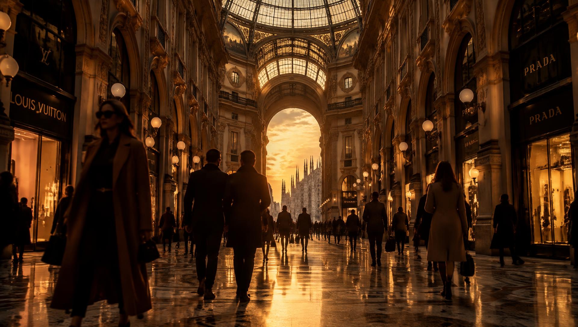 Galleria Vittorio Emanuele II em Milão ao entardecer